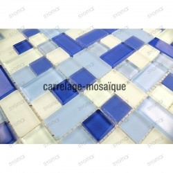 Mosaique verre douche salle de bain cubic bleu 1m2