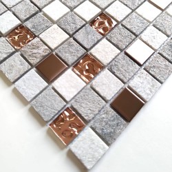 mosaico de piedra y acero inoxidable para cocina y baño modelo HORACE