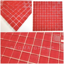 Echantillon mosaique sol et mur en verre modele Lorens rouge