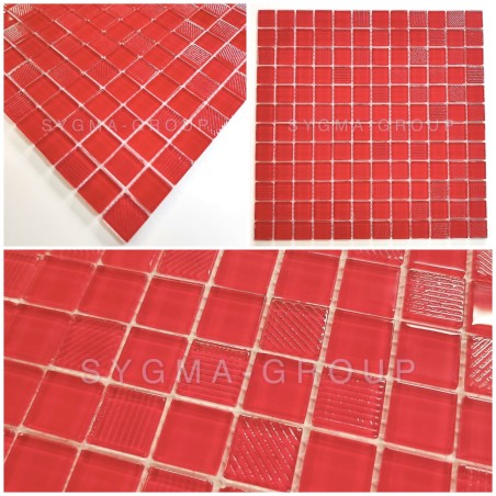 Echantillon mosaique sol et mur en verre modele Lorens rouge