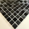 Glossy black glass mosaic tile Lorens Noir, ideal for modern kitchens, bathrooms, and showers with a sleek and elegant design.