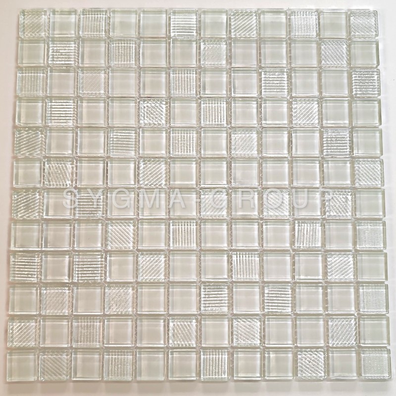 Lorens Blanc white glass mosaic tile for modern bathrooms and kitchens.