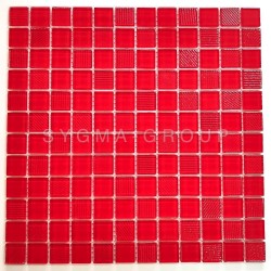 Mosaico de vidrio rojo Lorens Rouge para paredes de cocina y baño vibrantes.