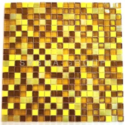 Malenka glass mosaic tiles in gold and yellow for bathroom walls.