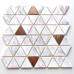 White Marble & Copper Mosaic – Modern Tile for Kitchen & Bathroom